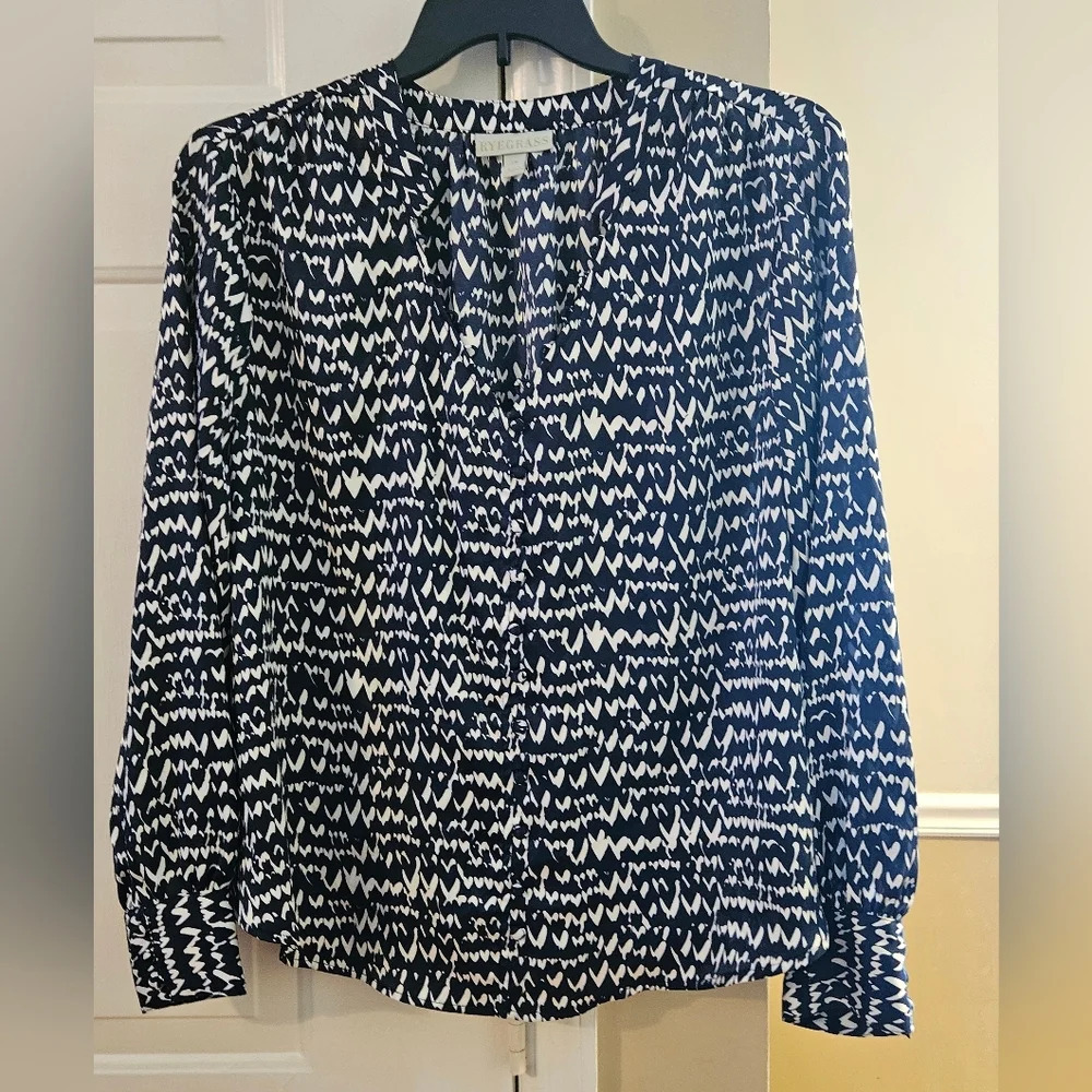 Ryegrass Womens Blouse Navy Heart Pattern 1X Plus Size NWT
